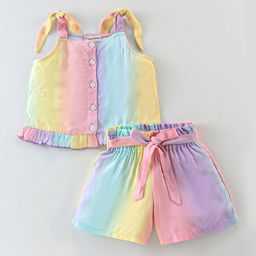 CrayonFlakes Girls Printed Square Neck Sleeveless Top with Shorts-image-19