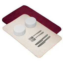 Kuber Industries Cream & Maroon 2 Pieces Rectangular Table Placemats image 3