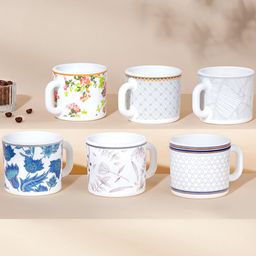 Larah by BOROSIL Premia Series Ivy White & Grey 6Pcs Leaf Printed Opalware Cups 100ml Each image 4