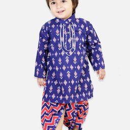 BownBee Boys Ethnic Motif Printed Gotta Patti Pure Cotton Kurta With Dhoti Pants-16