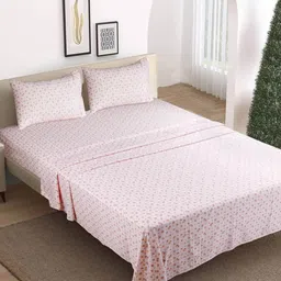 Modern Threads Pink & Red Floral Microfiber 300 TC 2 Double Queen Bedsheet Set-2.28mx2.28m-52