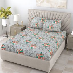 BOMBAY DYEING Dream Lover Grey Floral Printed Cotton 104TC Queen Bedsheet Set 2.54 x 2.24m-image-37