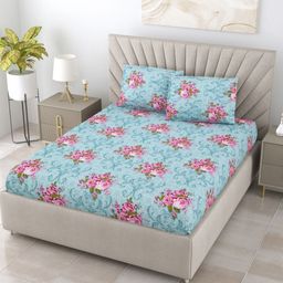 BOMBAY DYEING Dream Lover Teal Floral Printed Cotton 104TC Queen Bedsheet Set 2.54 x 2.24m-image-76