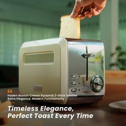 Haden Boston Cream Pyramid 2-Slice Toaster with Variable Browning Control, Removable Crumb Tray, Defrost & Reheat Functions - Sleek Retro Design image 2