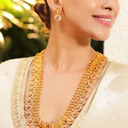 Rubans 22K Gold-Plated Traditional Temple NecklaceSet with Ruby,Emerald & Zicronia Accents-52