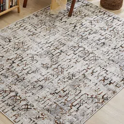 Home Centre Zephyr Avalon Beige & Brown Abstract Printed Rectangular Woven Carpet image 2