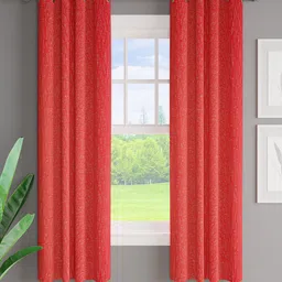 Just Home Red & Gold-Toned 2 Pieces Jacquard Room Darkening Window Curtains-30