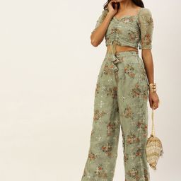 Ethnovog Woman Organza Embroidered Ready To Wear Co Ords Set-picture-25