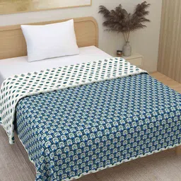 Plarsh Comfort Blue Ethnic Premium Soft 300 GSM Pure Cotton Reversible Single Bed Dohar-image-83