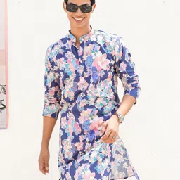 SHIWAM ETHNIX Floral Printed Embroidered Sequinned Regular Straight Kurta with Pyjamas-image-10