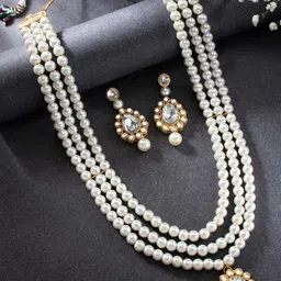 Peora Women White & Gold-Plated Traditional Pearl Jewellery Set-32