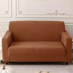 HOUSE OF QUIRK Camel Brown Jacquard Soft Touching 2 Seater Sofa Cover-26