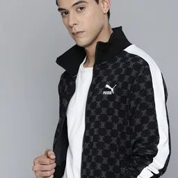 Puma Men Black & Grey Brand Logo AOP Print dryCELL T7 Track Sporty Jacket-image-84
