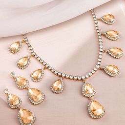 Rubans Rhodium Plated Crystal Golden & White Cubic Zirconia Studded Statement Jewelry Set-18