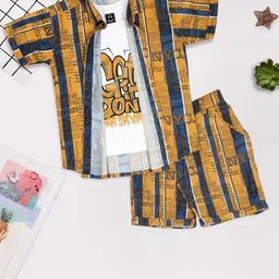 MashUp Boys Striped Shirt Collar Short Sleeves Pure Cotton Shirt & T-Shirt With Shorts-image-63