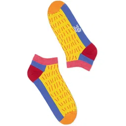hexafun Yellow & Blue Patterned Organic Cotton Ankle-Length Socks-image-80