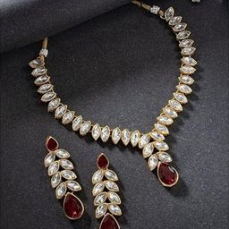 I Jewels Gold-Plated Stone-Studded & Pearl Beaded Jewellery Set-45