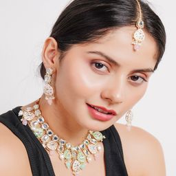 Divisha 18KTGold Plated CZ Stone Studded & Beaded Jewellery Set-image-84