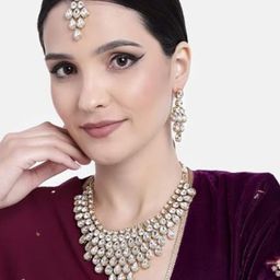 I Jewels Women Gold-Plated Kundan Studded Choker Jewellery Set-picture-4