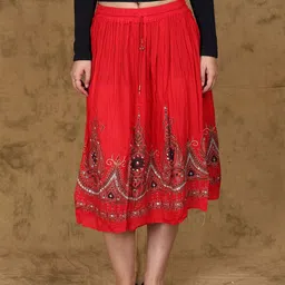 Exotic India Printed Flowers Embellished With Sequins Midi Skirt-picture-15