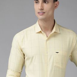 Park Avenue Men Yellow Slim Fit Checked Pure Cotton Formal Shirt-image-32