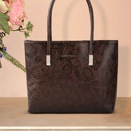 Lino Perros Coffee Brown Ethnic Motifs Textured Structured Laptop Bag-32