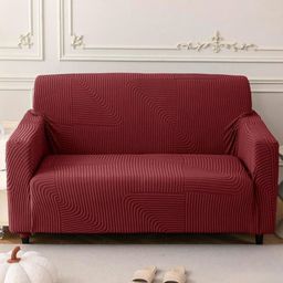 HOUSE OF QUIRK Maroon Self Design Jacquard Soft Touching 2 Seater Sofa Cover-98