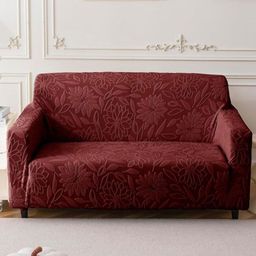 HOUSE OF QUIRK Maroon Self Design Jacquard Soft Touching 5 Seater Sofa Cover-66