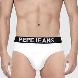 Pepe Jeans Men White Solid Cotton Hipster Briefs BGB01-WHITE-S-44