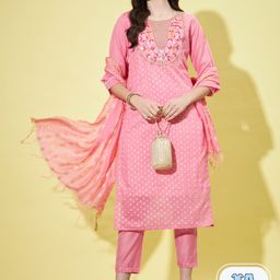 PPTOSS Floral Embroidered Kurta with Trousers & With Dupatta-image-4
