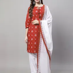 Rajnandini Floral Printed Tie Up Neck Sequinned Pure Cotton Kurta With Salwar & Dupatta-image-35