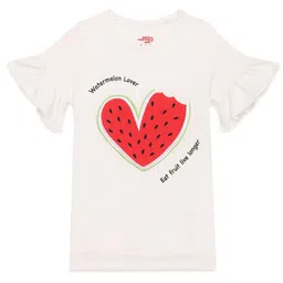 UNDER FOURTEEN ONLY Girls Off White Typography Printed Cotton T-shirt-image-20