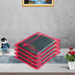 Kuber Industries Pink & Transparent 6 Pieces Self Design Saree Cover Organisers image 1