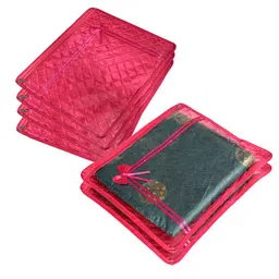Kuber Industries Pink & Transparent 6 Pieces Self Design Saree Cover Organisers image 2