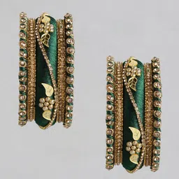 Peora 10-Piece Gold-Plated Silk Thread & Stone-Studded Bangles image 3