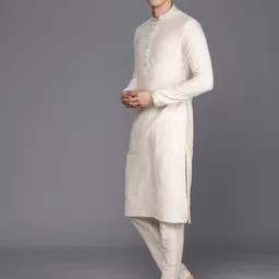 Manu Men Self Design Linen Blend Kurta Set with Nehru Jacket image 5