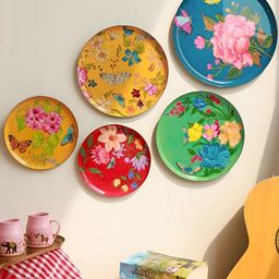 Ritualistic Yellow & Blue 5 Pieces Floral Metal Wall Plates-22