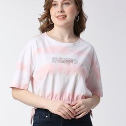 Pepe Jeans Typography Printed Tie And Dyed Drop-Shoulder Sleeves Crop Cotton T-shirt-image-22
