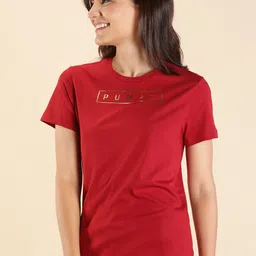 Puma Women Maroon Graphic Tee18 Red Dahli Pure Cotton Printed Pure Cotton T-shirt-image-29
