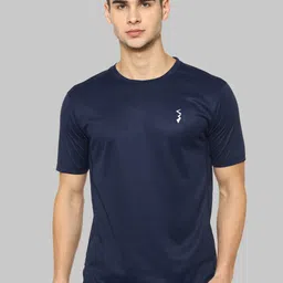 Campus Sutra Navy Blue Round Neck Short Sleeves T-shirt-image-35