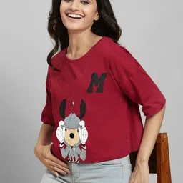 Free Authority Women Mickey Mouse Graphic Printed Pure Cotton Boxy-Fit T-shirt-image-19