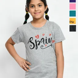 BAESD Girls Pack Of 6 Typography Printed Regular Fit Cotton T-Shirt-image-45