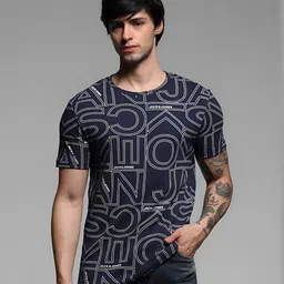 Jack & Jones Men Printed Round Neck Cotton Tshirt-image-128