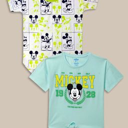 Kids Ville Girls Pack Of 2 Graphic Mickey & Friends Printed Pure Cotton T-Shirts-picture-49