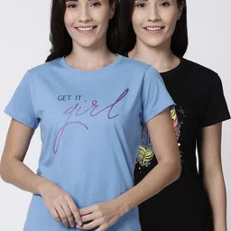 Kryptic Women Pack Of 2 Printed Pure Cotton Lounge T-Shirts-image-60