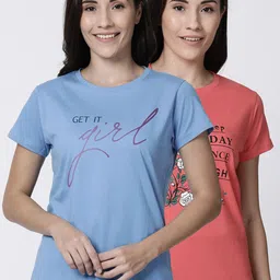 Kryptic Women Pack Of 2 Printed Pure Cotton Lounge T-Shirts-image-53