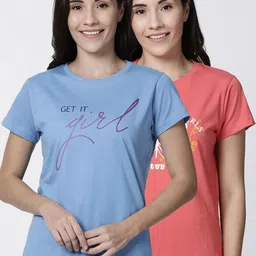 Kryptic Women Pack Of 2 Printed Pure Cotton Lounge T-Shirts-picture-41