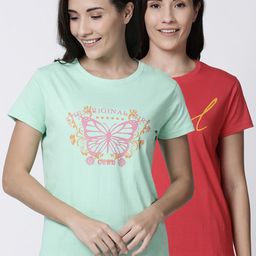 Kryptic Women Pack Of 2 Printed Pure Cotton Lounge T-Shirts-image-57