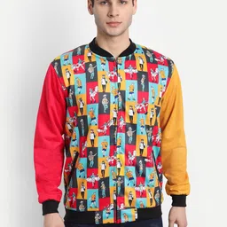 COMICSENSE Men Red & Blue Anime Printed Jujutsu Kaisen Lightweight Bomber Jacket-38