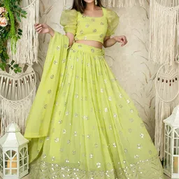 FABPIXEL Embroidered Sequinned Semi-Stitched Lehenga & Unstitched Blouse With Dupatta-37